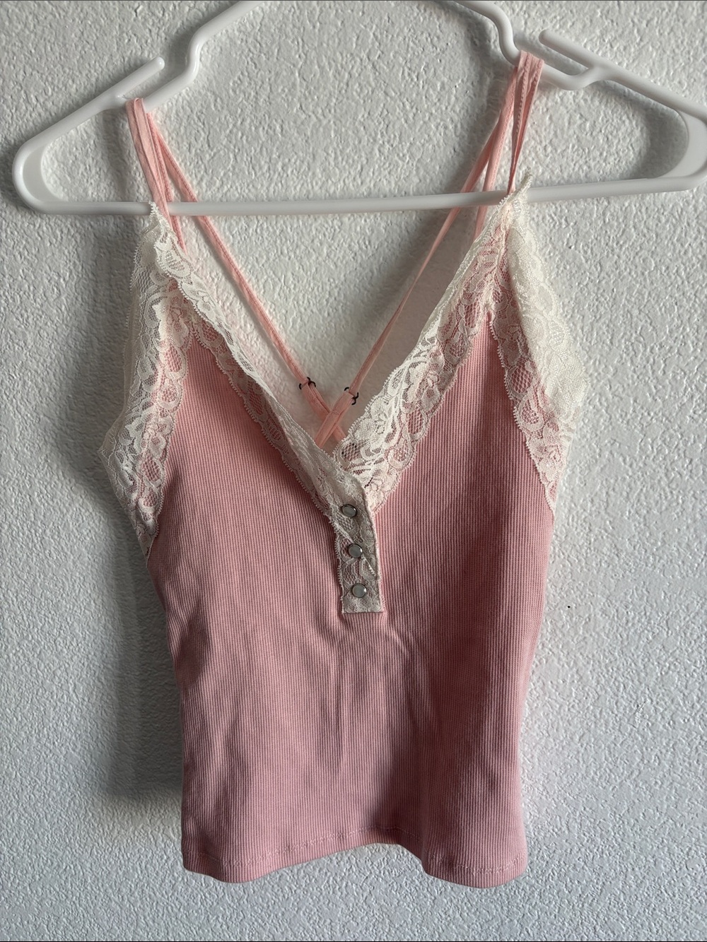 BDG Pink Camisole with Cream Lace Trim